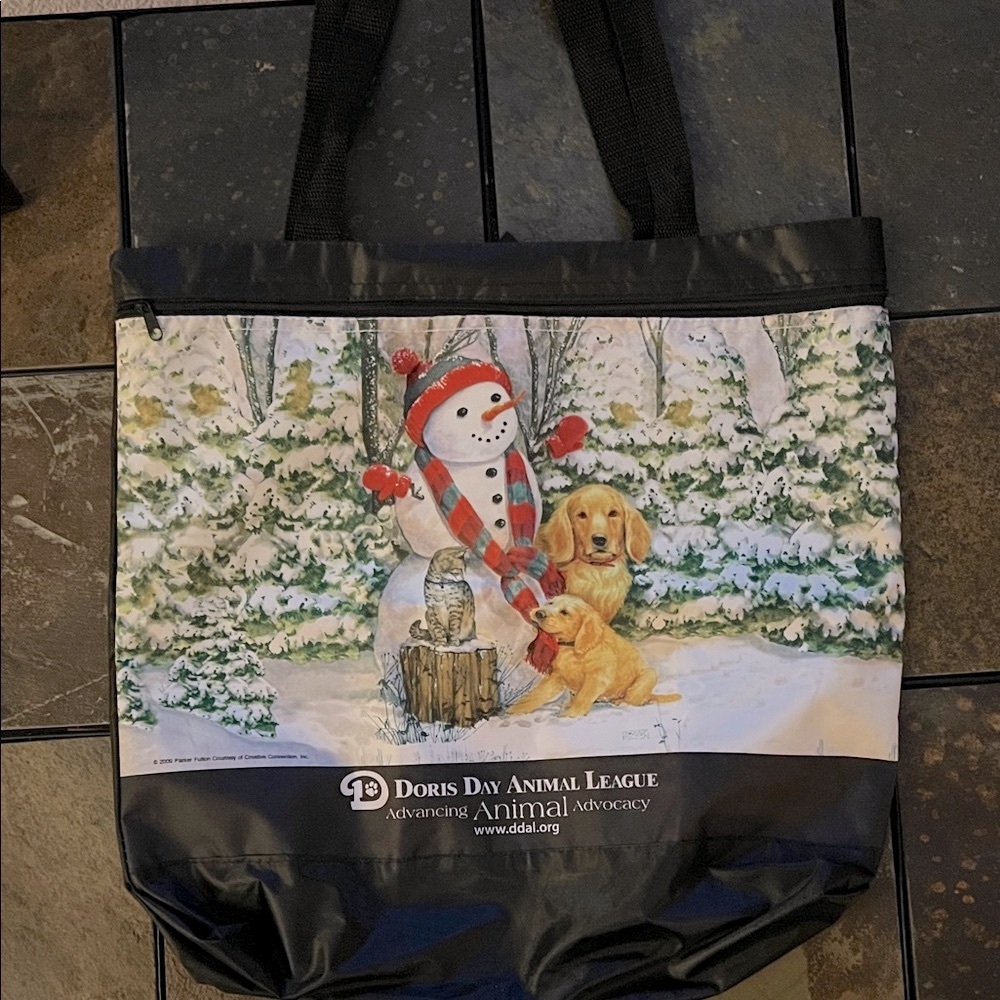 Vintage Doris Day Animal League Snowman and Dog Shoulder Bag- *Great Condition*